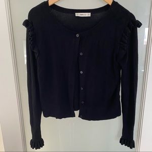 ZARA knit cardigan in black with ruffle details
